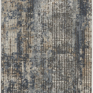 2' X 8' Blue And Beige Abstract Power Loom Distressed Non Skid Runner Rug