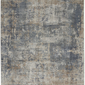 4' X 6' Blue And Beige Abstract Power Loom Distressed Non Skid Area Rug