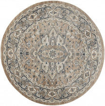 8 X 8' Beige And Grey Round Oriental Power Loom Non Skid Area Rug