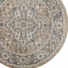 8 X 8' Beige And Grey Round Oriental Power Loom Non Skid Area Rug