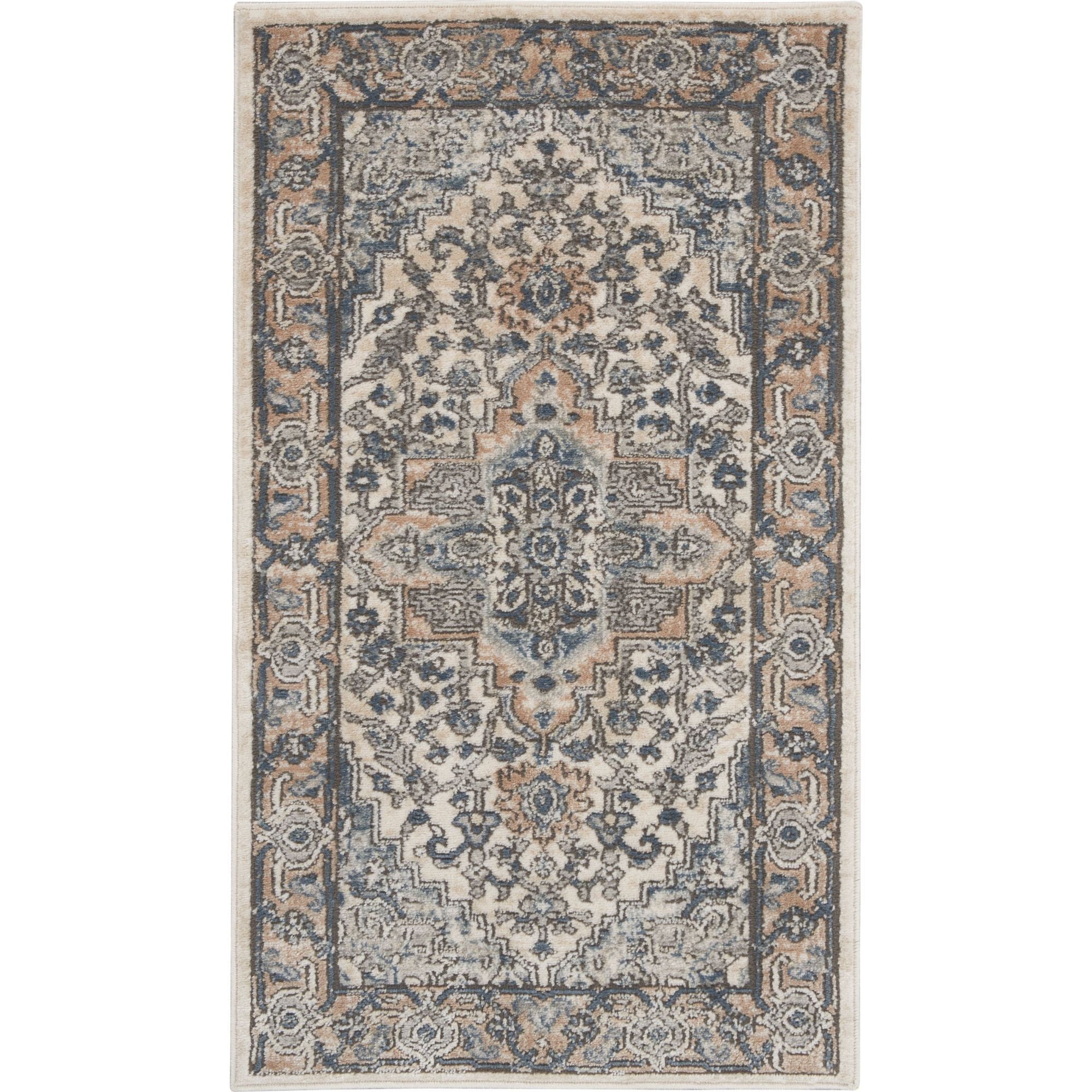Ivory And Grey Oriental Non Skid Area Rug 2' X 4'