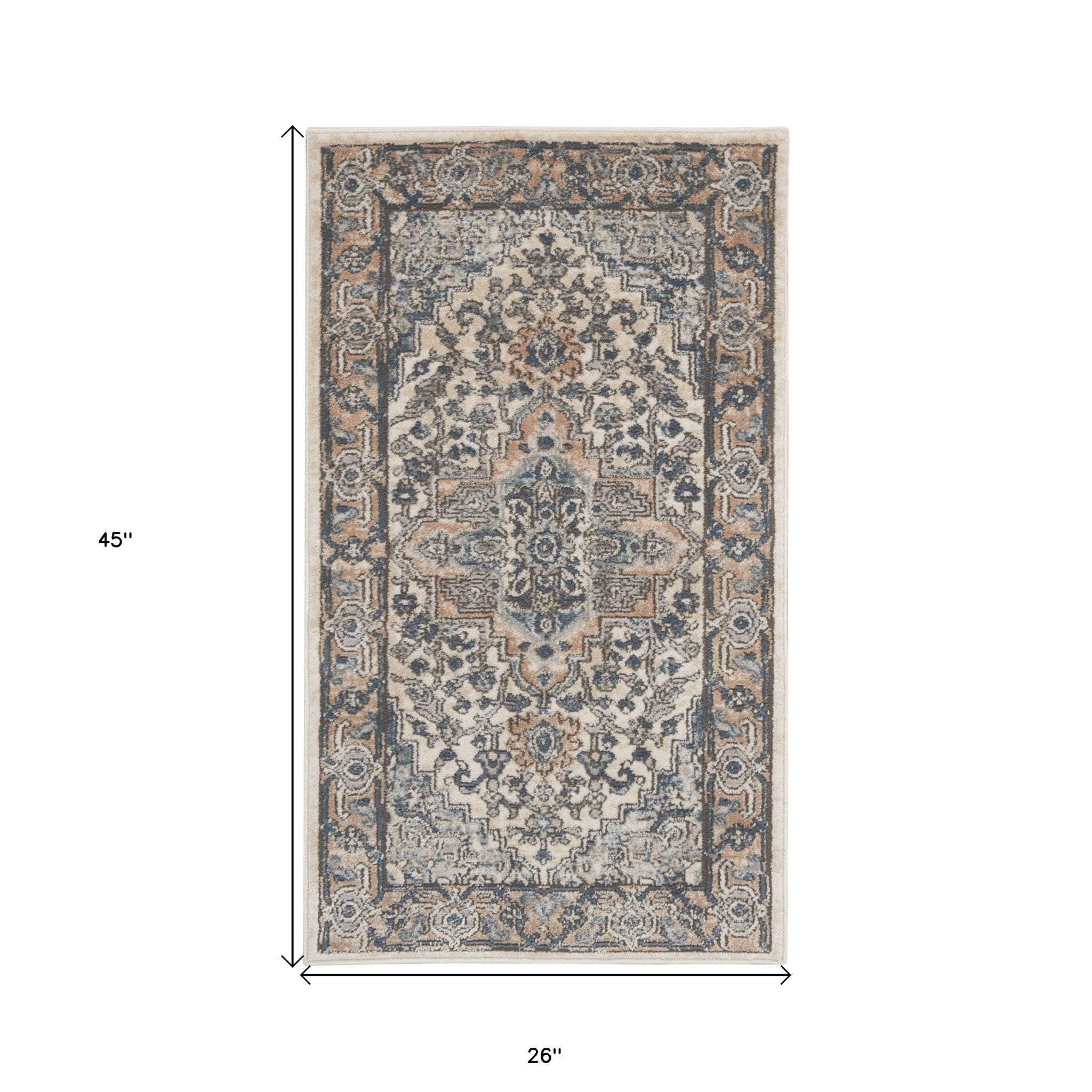 Ivory And Grey Oriental Non Skid Area Rug 2' X 4'