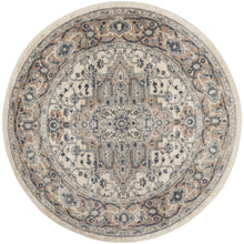 4' Ivory And Grey Round Oriental Power Loom Non Skid Area Rug