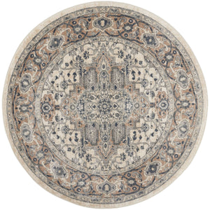 5' X 5' Ivory And Grey Round Oriental Non Skid Area Rug