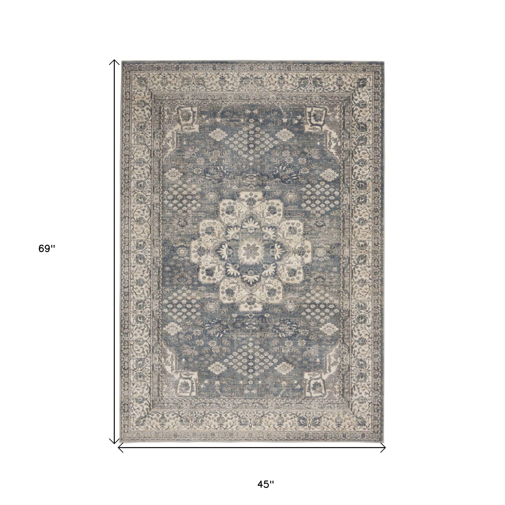 4' X 6' Grey And Ivory Oriental Power Loom Non Skid Area Rug