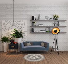 4' Grey And Ivory Round Oriental Power Loom Non Skid Area Rug