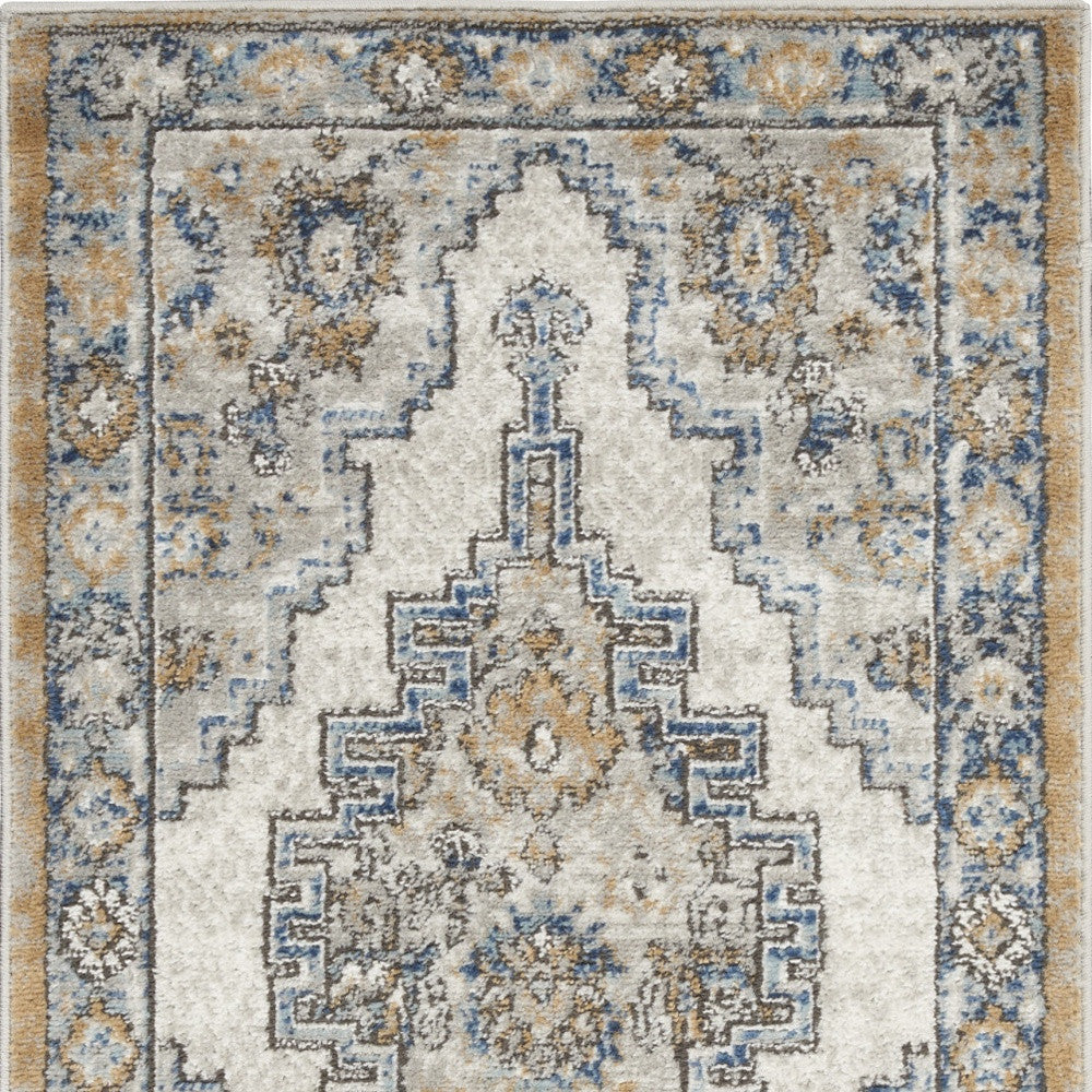 2' X 4' Grey And Light Blue Oriental Power Loom Non Skid Area Rug
