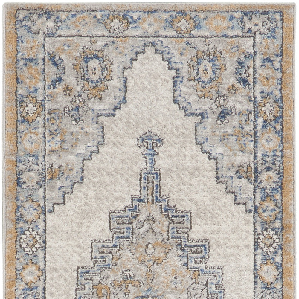 2' X 8' Grey And Light Blue Oriental Power Loom Non Skid Runner Rug