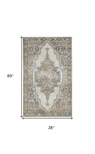 3' X 5' Grey And Light Blue Oriental Power Loom Non Skid Area Rug