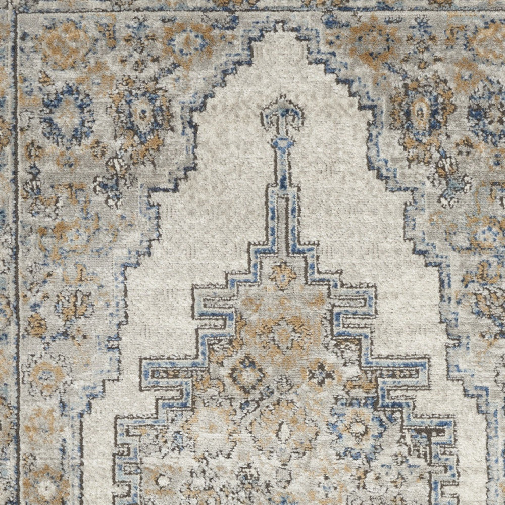 3' X 5' Grey And Light Blue Oriental Power Loom Non Skid Area Rug