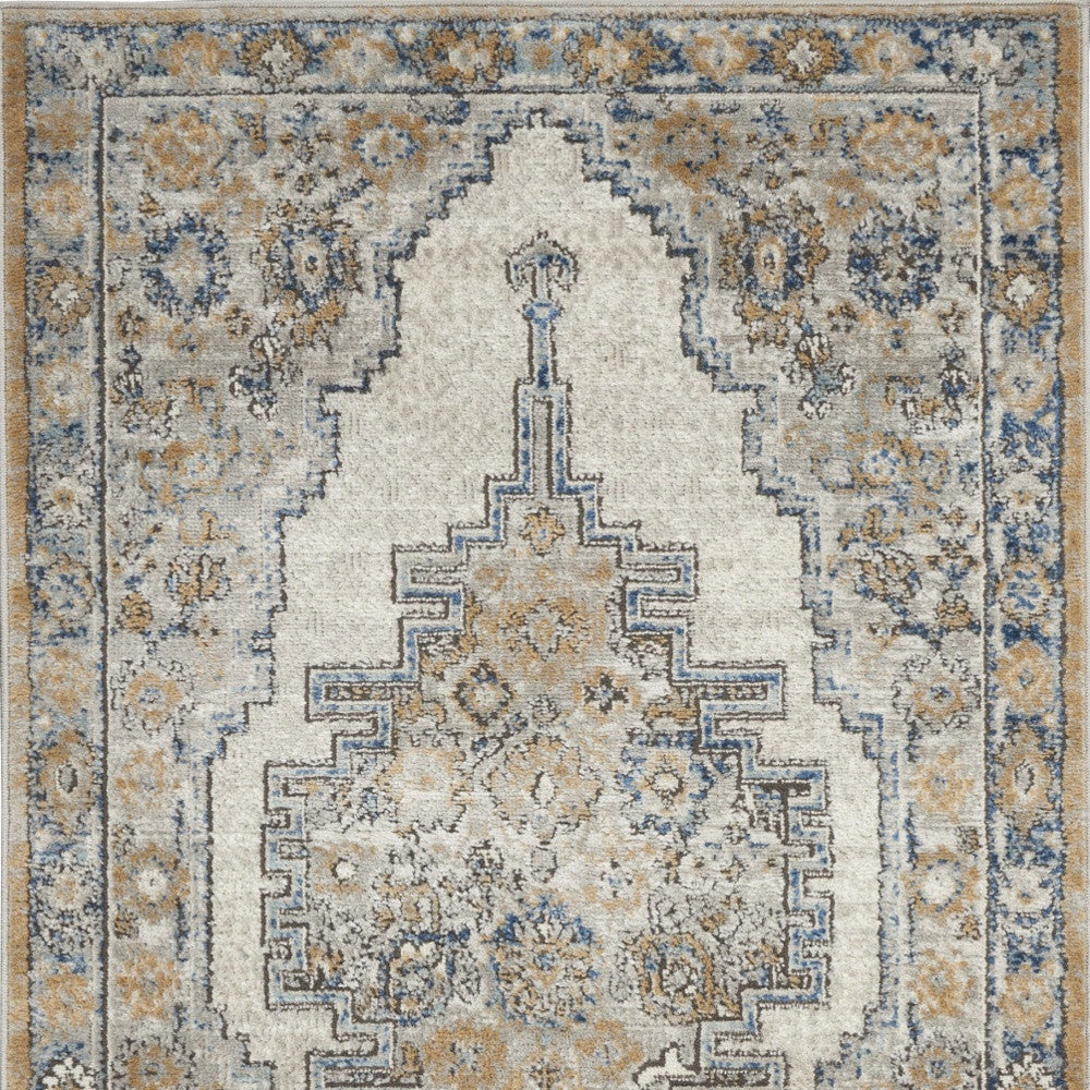3' X 5' Grey And Light Blue Oriental Power Loom Non Skid Area Rug