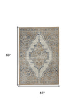 4' X 6' Grey And Light Blue Oriental Power Loom Non Skid Area Rug