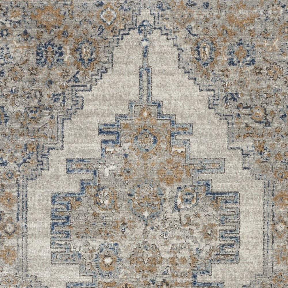 4' X 6' Grey And Light Blue Oriental Power Loom Non Skid Area Rug