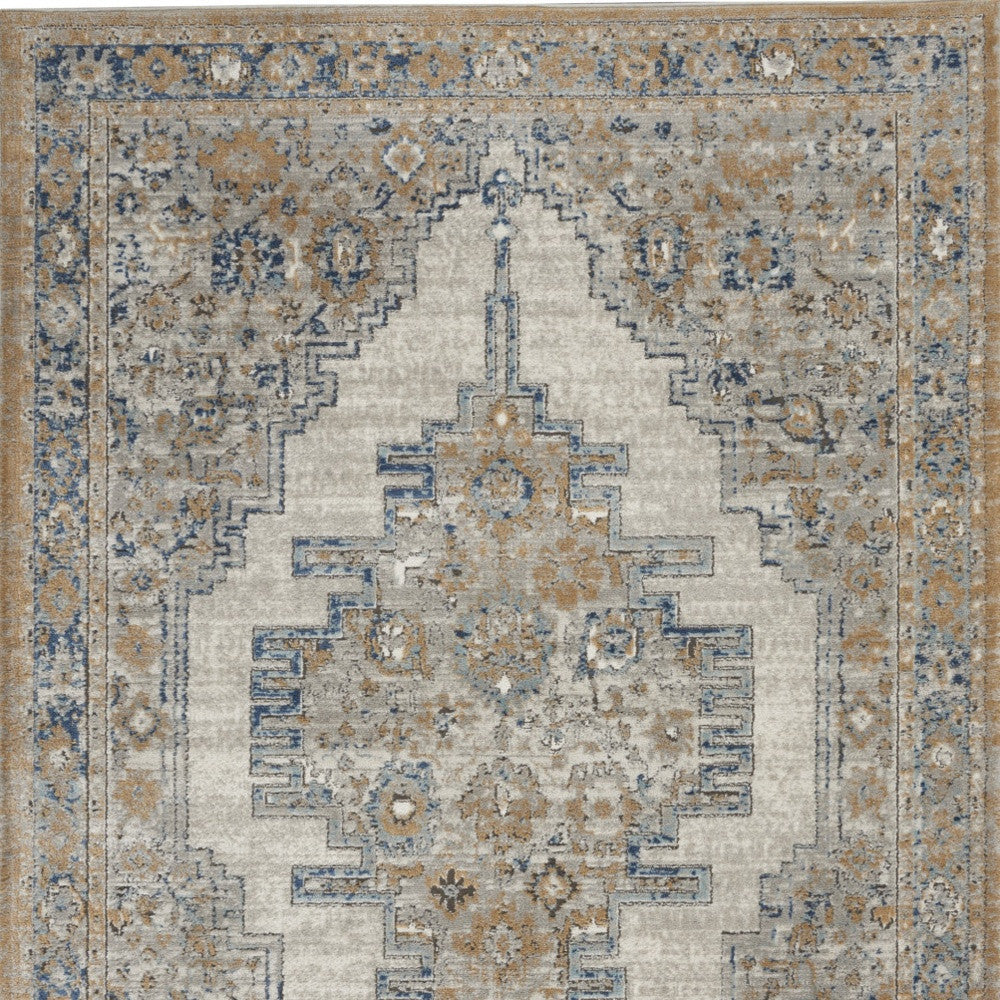 4' X 6' Grey And Light Blue Oriental Power Loom Non Skid Area Rug