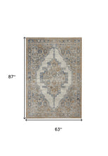 5' X 7' Grey And Light Blue Oriental Power Loom Non Skid Area Rug