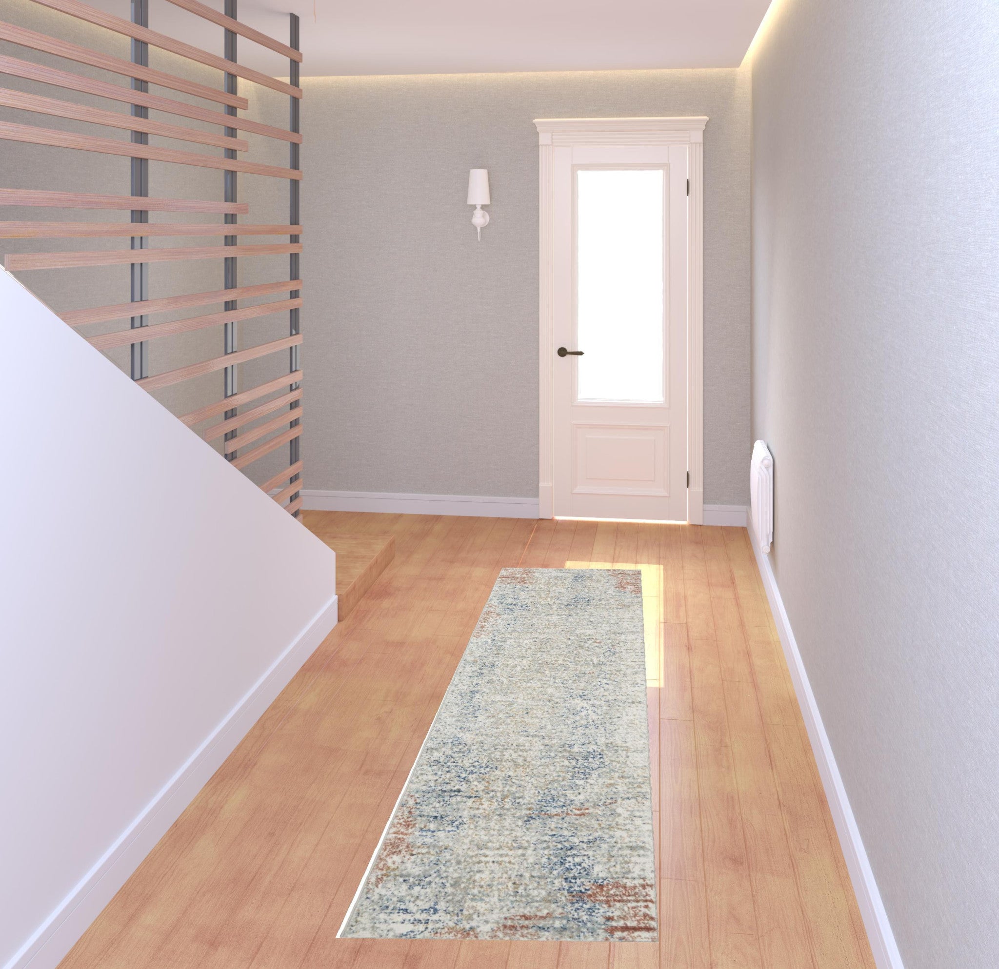 2' X 8' Ivory Abstract Power Loom Distressed Non Skid Runner Rug