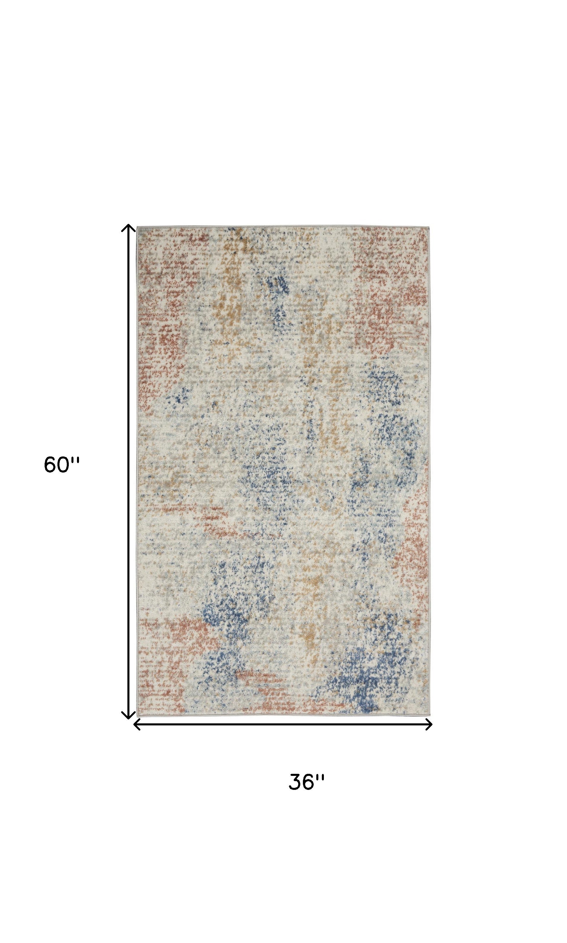 3' X 5' Ivory Abstract Power Loom Distressed Non Skid Area Rug