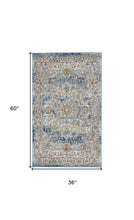 3' X 5' Ivory And Blue Oriental Power Loom Non Skid Area Rug