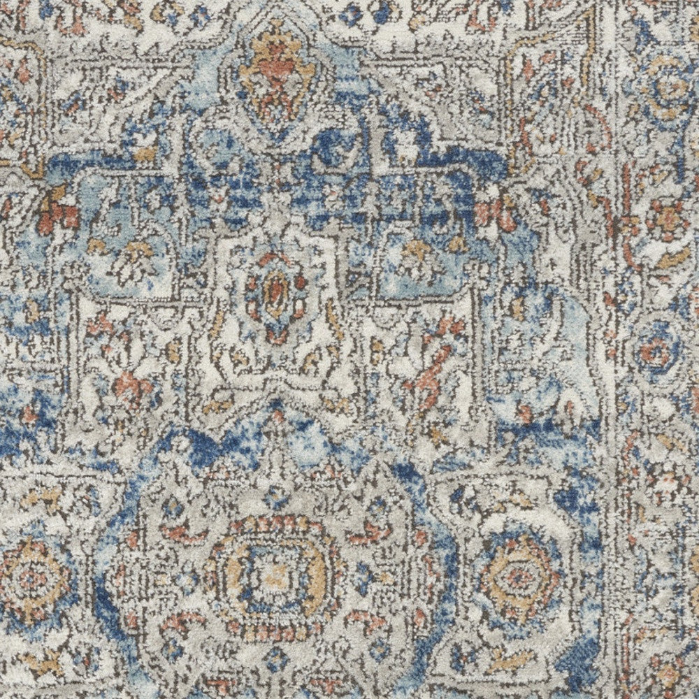3' X 5' Ivory And Blue Oriental Power Loom Non Skid Area Rug