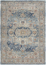 5' X 7' Ivory And Blue Oriental Power Loom Non Skid Area Rug
