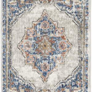 2' X 4' Blue And Grey Oriental Power Loom Non Skid Area Rug