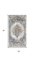 2' X 4' Blue And Grey Oriental Power Loom Non Skid Area Rug