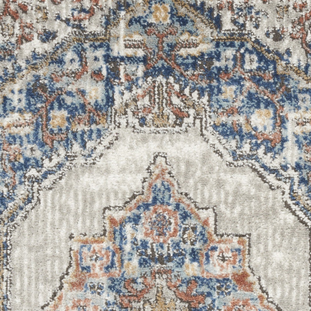 2' X 4' Blue And Grey Oriental Power Loom Non Skid Area Rug