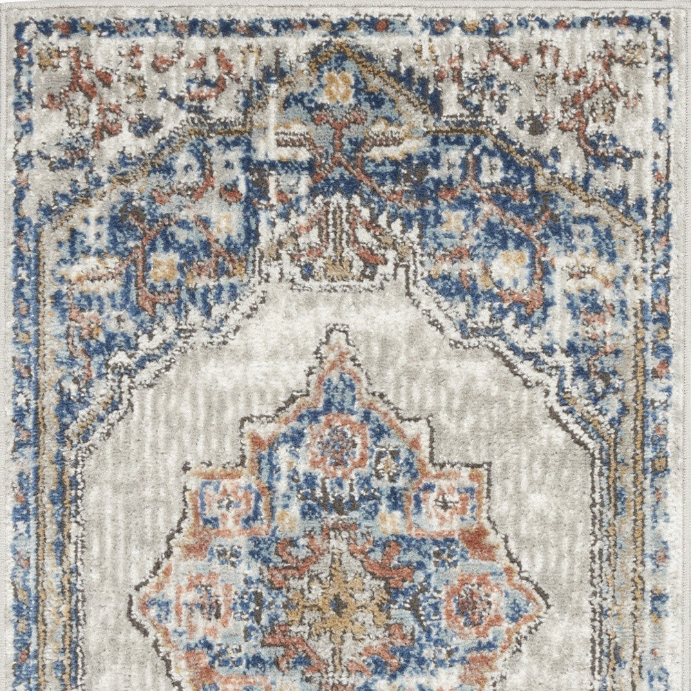 2' X 4' Blue And Grey Oriental Power Loom Non Skid Area Rug