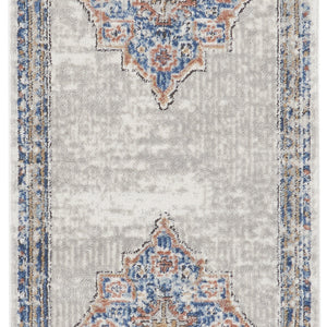 2' X 8' Blue And Grey Oriental Power Loom Non Skid Runner Rug