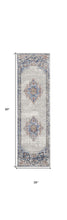 2' X 8' Blue And Grey Oriental Power Loom Non Skid Runner Rug