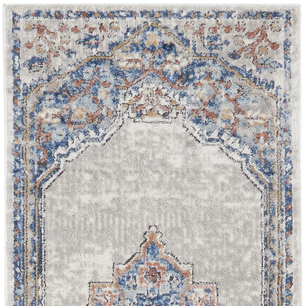 2' X 8' Blue And Grey Oriental Power Loom Non Skid Runner Rug