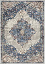 5' X 7' Blue And Grey Oriental Power Loom Non Skid Area Rug