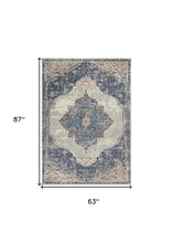 5' X 7' Blue And Grey Oriental Power Loom Non Skid Area Rug