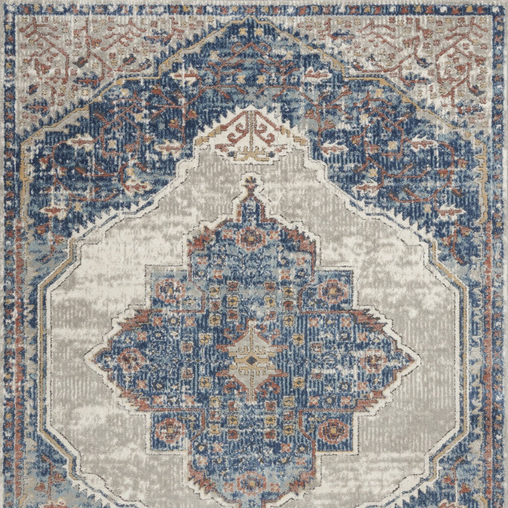 5' X 7' Blue And Grey Oriental Power Loom Non Skid Area Rug
