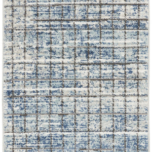 2' X 8' Blue Abstract Power Loom Distressed Non Skid Runner Rug