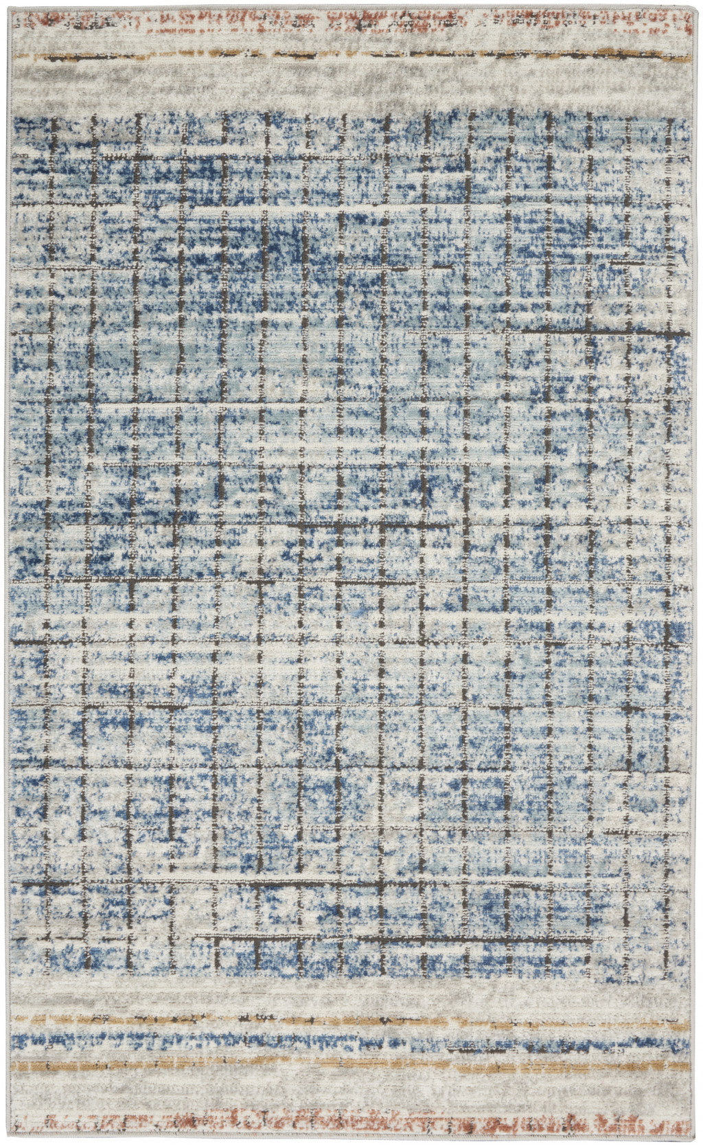 3' X 5' Blue Abstract Power Loom Distressed Non Skid Area Rug