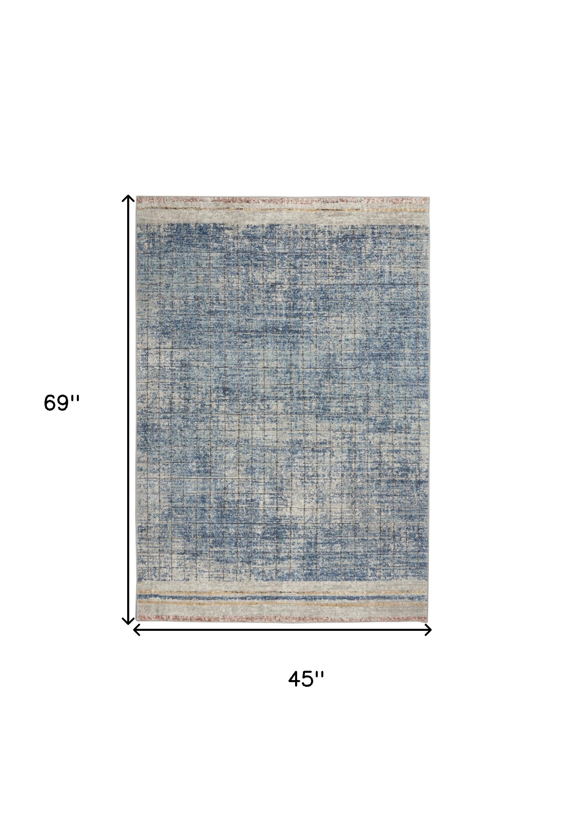 4' X 6' Blue Abstract Power Loom Distressed Non Skid Area Rug