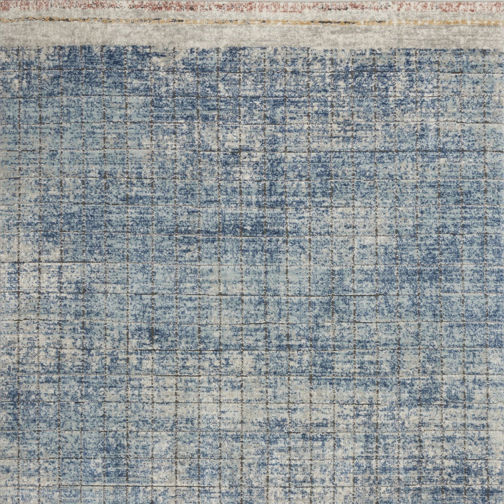 4' X 6' Blue Abstract Power Loom Distressed Non Skid Area Rug