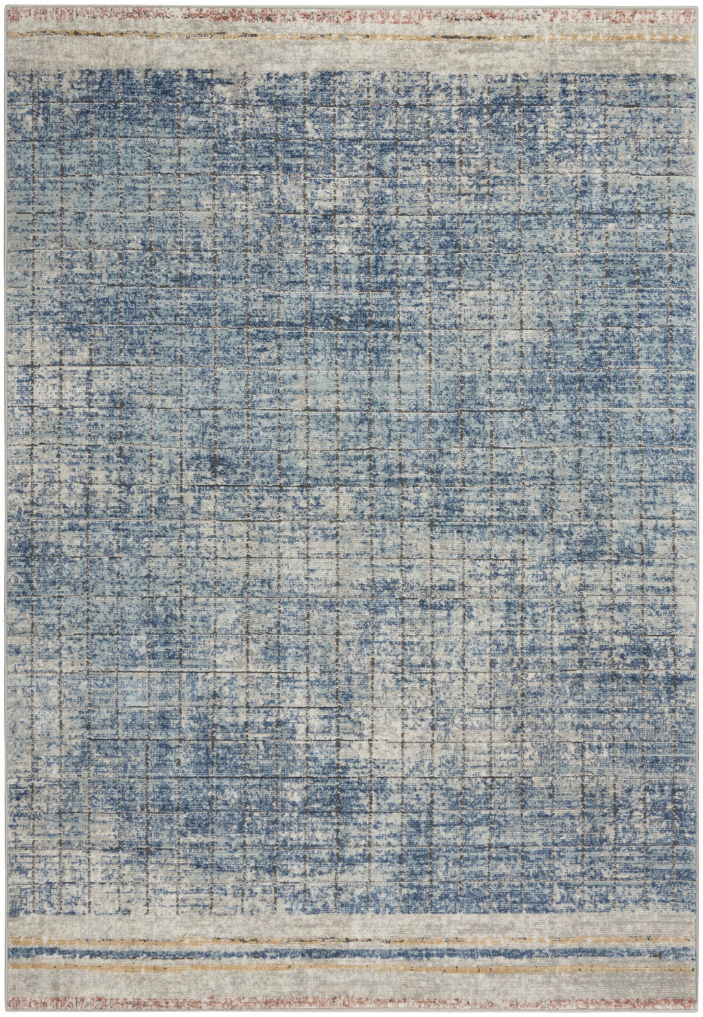 5' X 7' Blue Abstract Power Loom Distressed Non Skid Area Rug