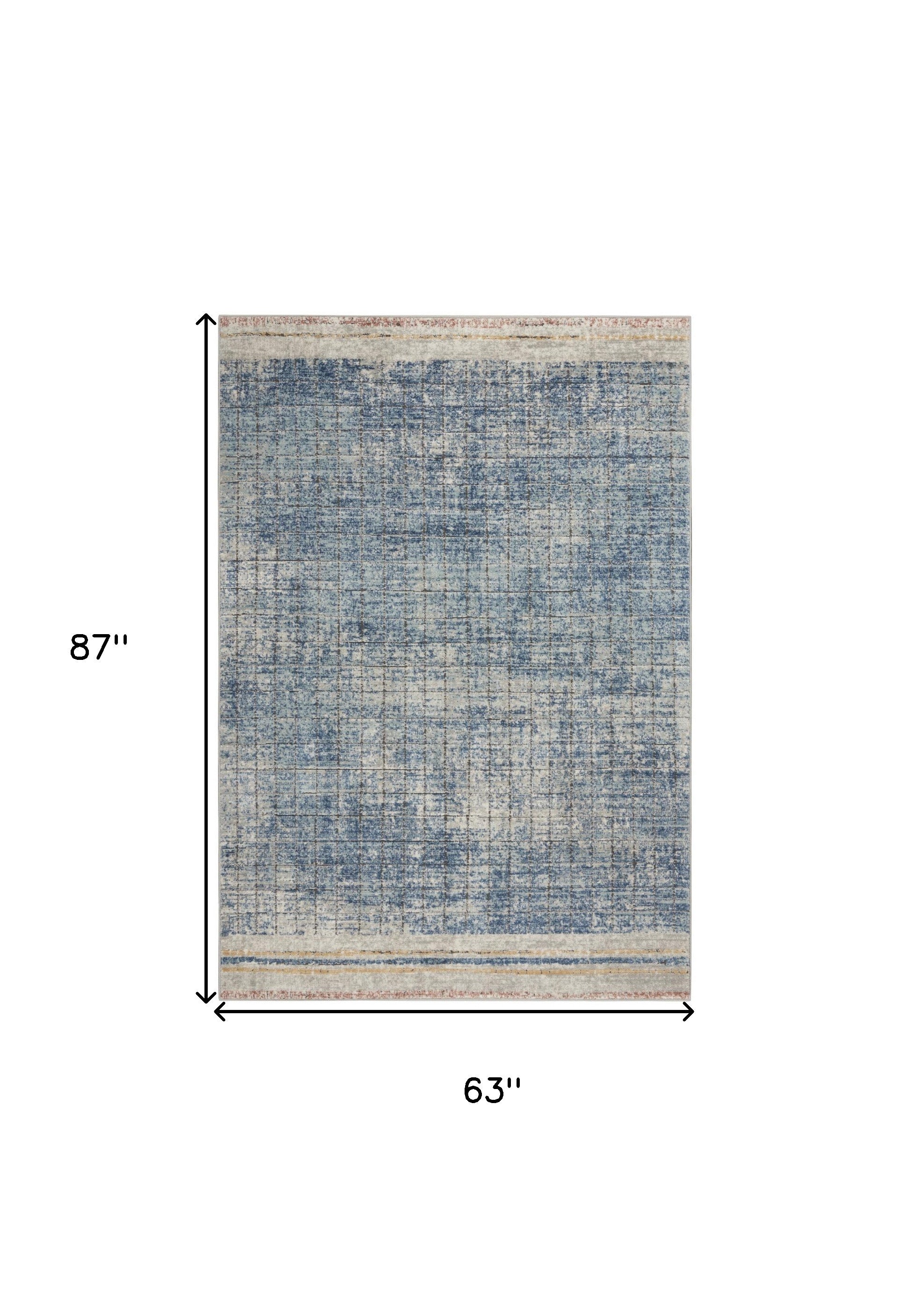 5' X 7' Blue Abstract Power Loom Distressed Non Skid Area Rug
