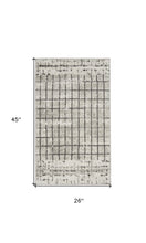 2' X 4' Ivory And Grey Abstract Power Loom Distressed Non Skid Area Rug