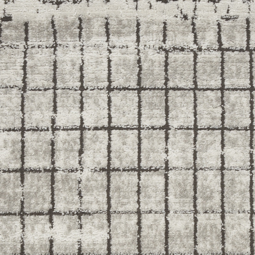 2' X 4' Ivory And Grey Abstract Power Loom Distressed Non Skid Area Rug