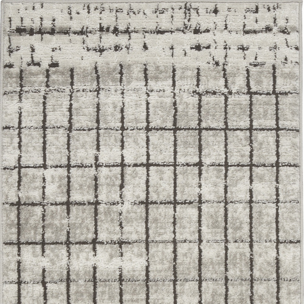 2' X 4' Ivory And Grey Abstract Power Loom Distressed Non Skid Area Rug