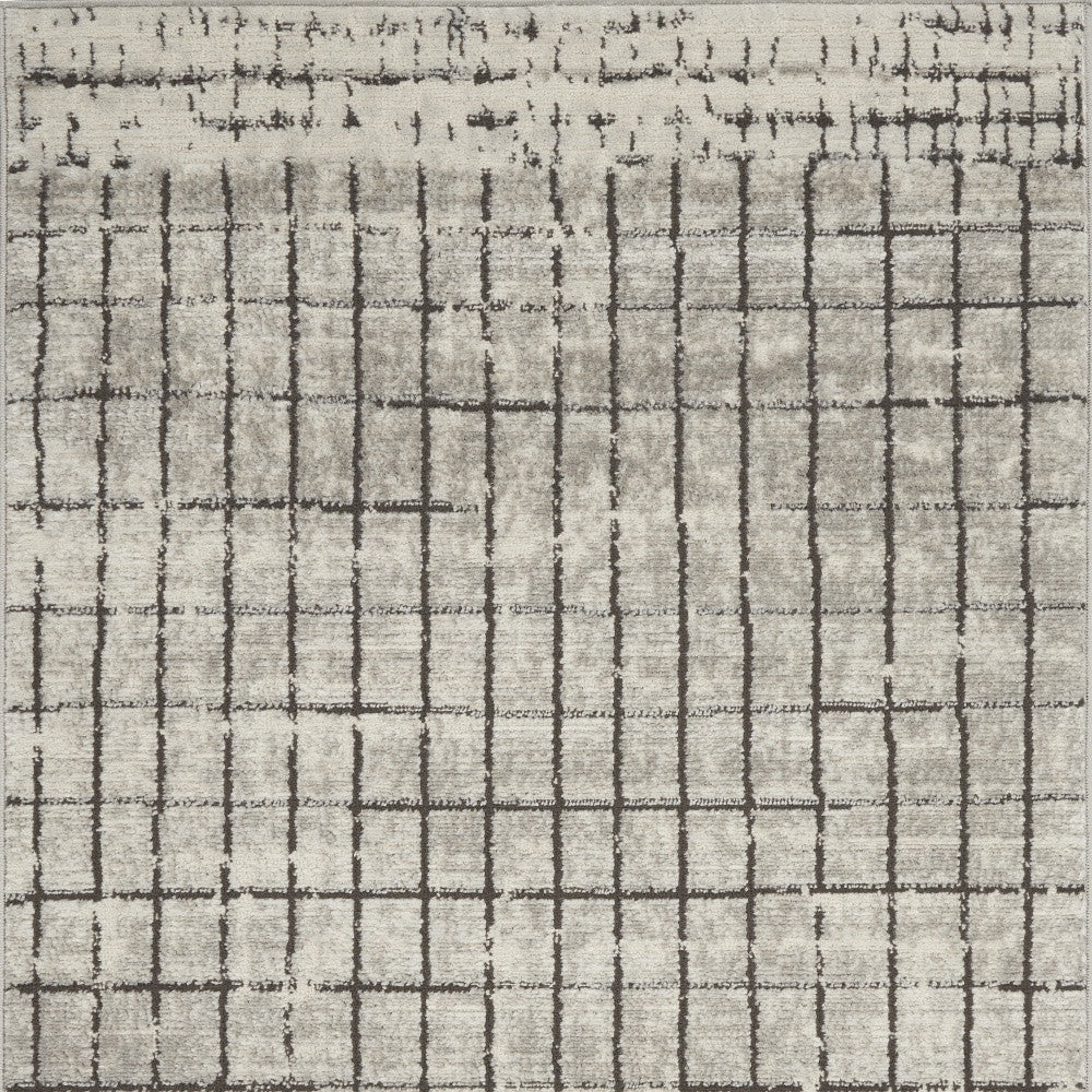 3' X 5' Ivory And Grey Abstract Power Loom Distressed Non Skid Area Rug