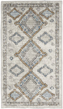 2' X 4' Ivory Grey And Blue Southwestern Power Loom Non Skid Area Rug
