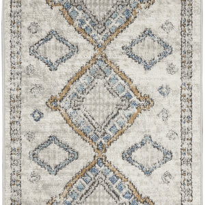 2' X 4' Ivory Grey And Blue Southwestern Power Loom Non Skid Area Rug