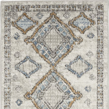 2' X 4' Ivory Grey And Blue Southwestern Power Loom Non Skid Area Rug