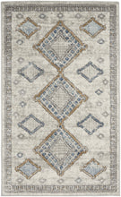 3' X 5' Ivory Grey And Blue Southwestern Power Loom Non Skid Area Rug