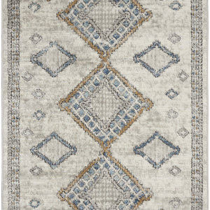 3' X 5' Ivory Grey And Blue Southwestern Power Loom Non Skid Area Rug