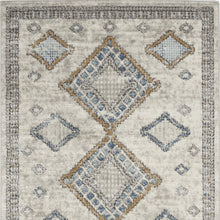 3' X 5' Ivory Grey And Blue Southwestern Power Loom Non Skid Area Rug